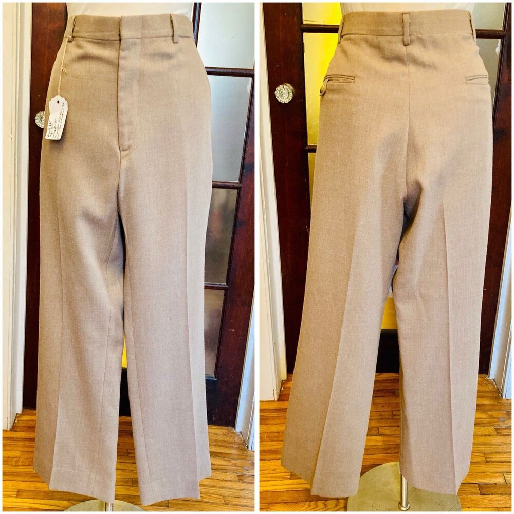 1980s 1970s Tan Taupe Beige Wool Trousers Pants Wear To Work Office Business